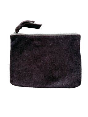 Monserat De Lucca Brown Burgundy Suede Leather Zip Pouch Clutch Boho